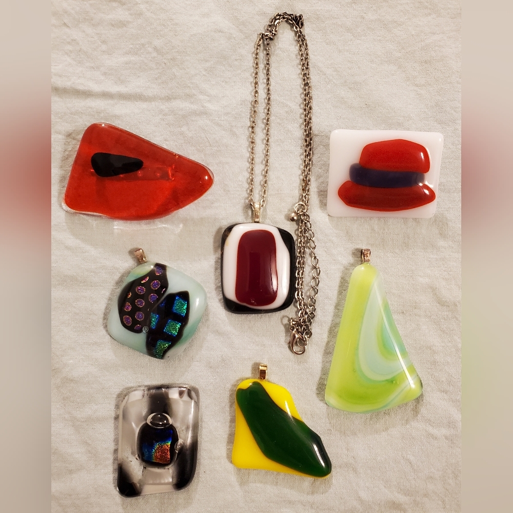 Fused Glass Necklace with 6 Pieces of Fused Glass Jewelry